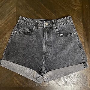 Zara Black Denim High Waisted Mom Shorts
